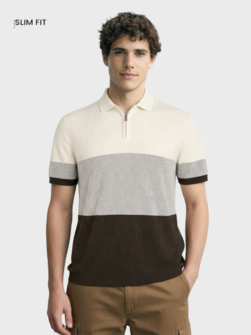 Men's Olive Slim Fit Striped Flat Knit T-Shirt