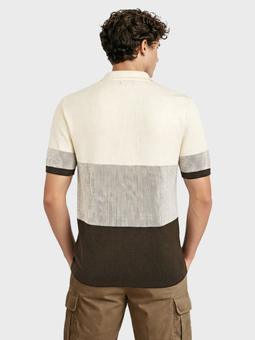 Men's Olive Slim Fit Striped Flat Knit T-Shirt