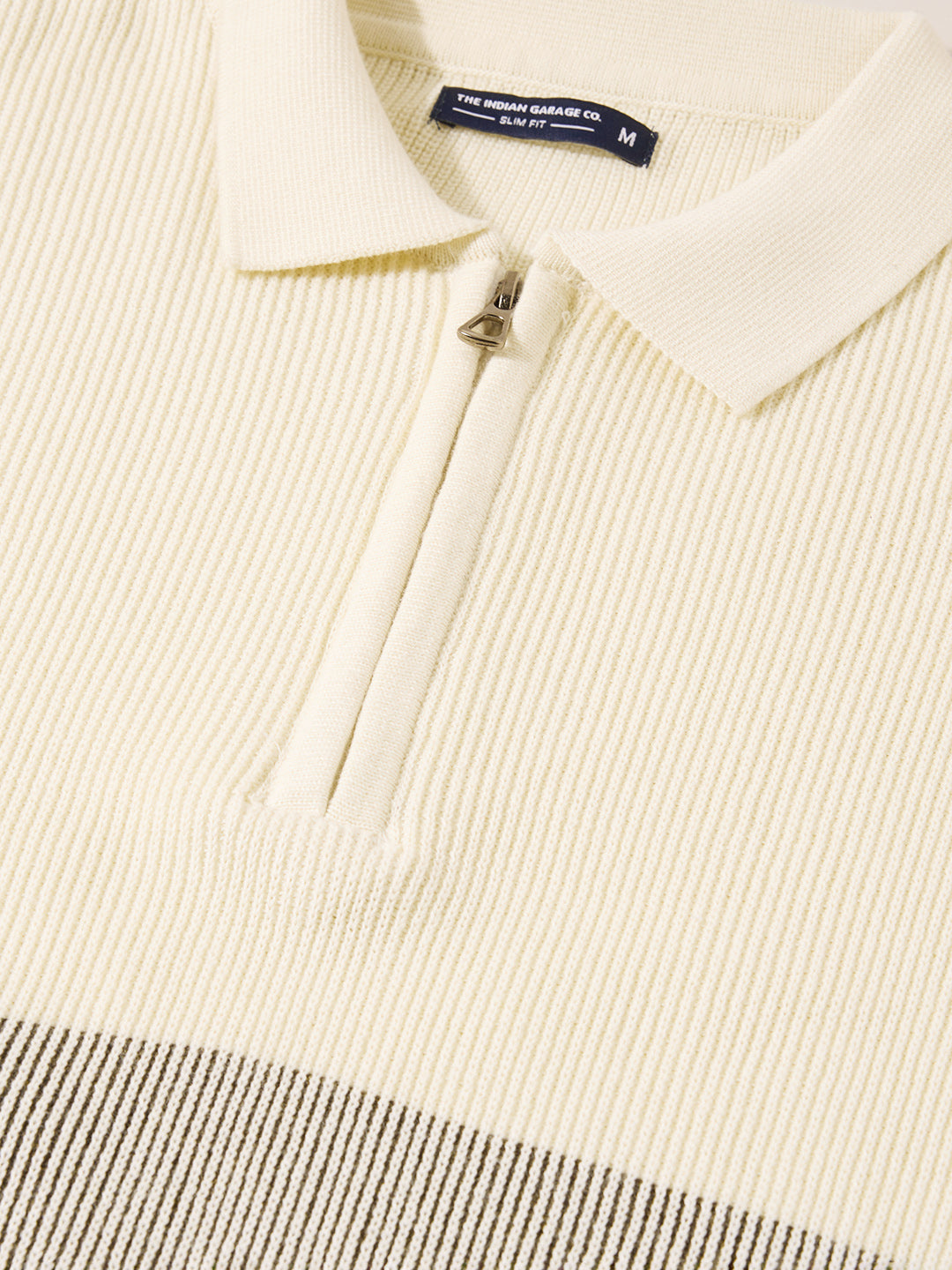 Men's Olive Slim Fit Striped Flat Knit Polo T-Shirt