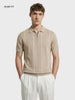 Men's Beige Slim Fit Striped Flat Knit Polo Collar T-Shirt