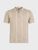 Men's Beige Slim Fit Striped Flat Knit Polo Collar T-Shirt