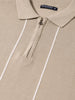 Men's Beige Slim Fit Striped Flat Knit Polo Collar T-Shirt