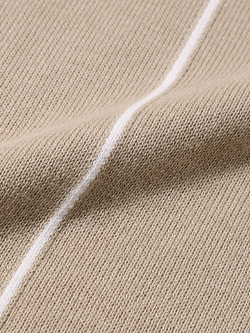 Men's Beige Slim Fit Striped Flat Knit Polo Collar T-Shirt