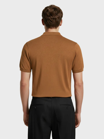 Men's Brown Slim Fit Striped Flat Knit Polo Collar T-Shirt