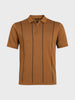 Men's Brown Slim Fit Striped Flat Knit Polo Collar T-Shirt