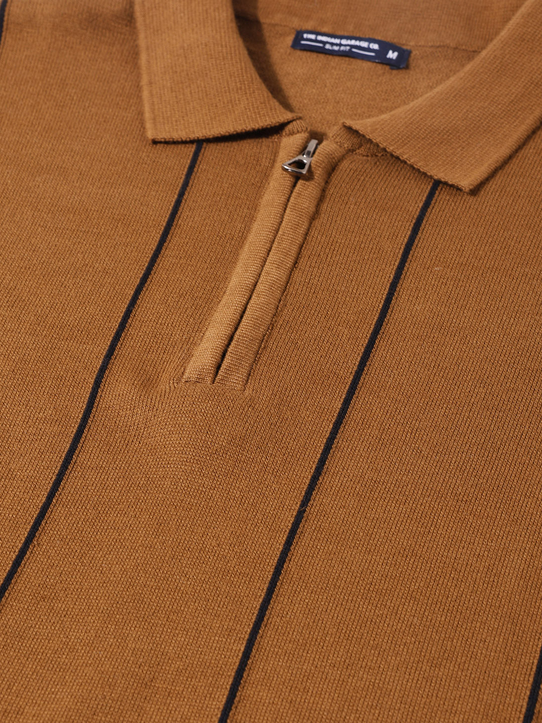 Men's Brown Slim Fit Striped Flat Knit T-Shirt