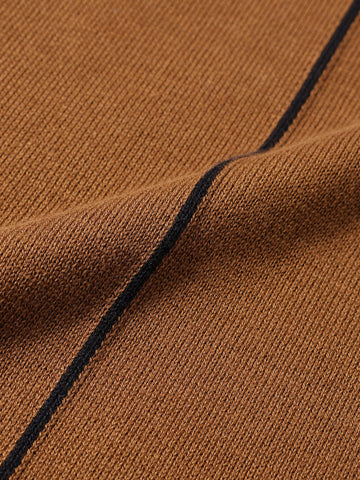 Men's Brown Slim Fit Striped Flat Knit Polo Collar T-Shirt