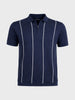 Men's Navy Blue Slim Fit Striped Flat Knit Polo T-Shirt