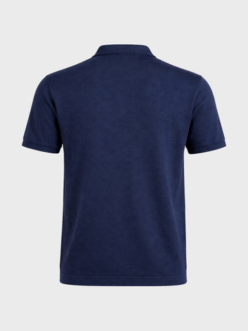 Men's Navy Blue Slim Fit Striped Flat Knit Polo T-Shirt
