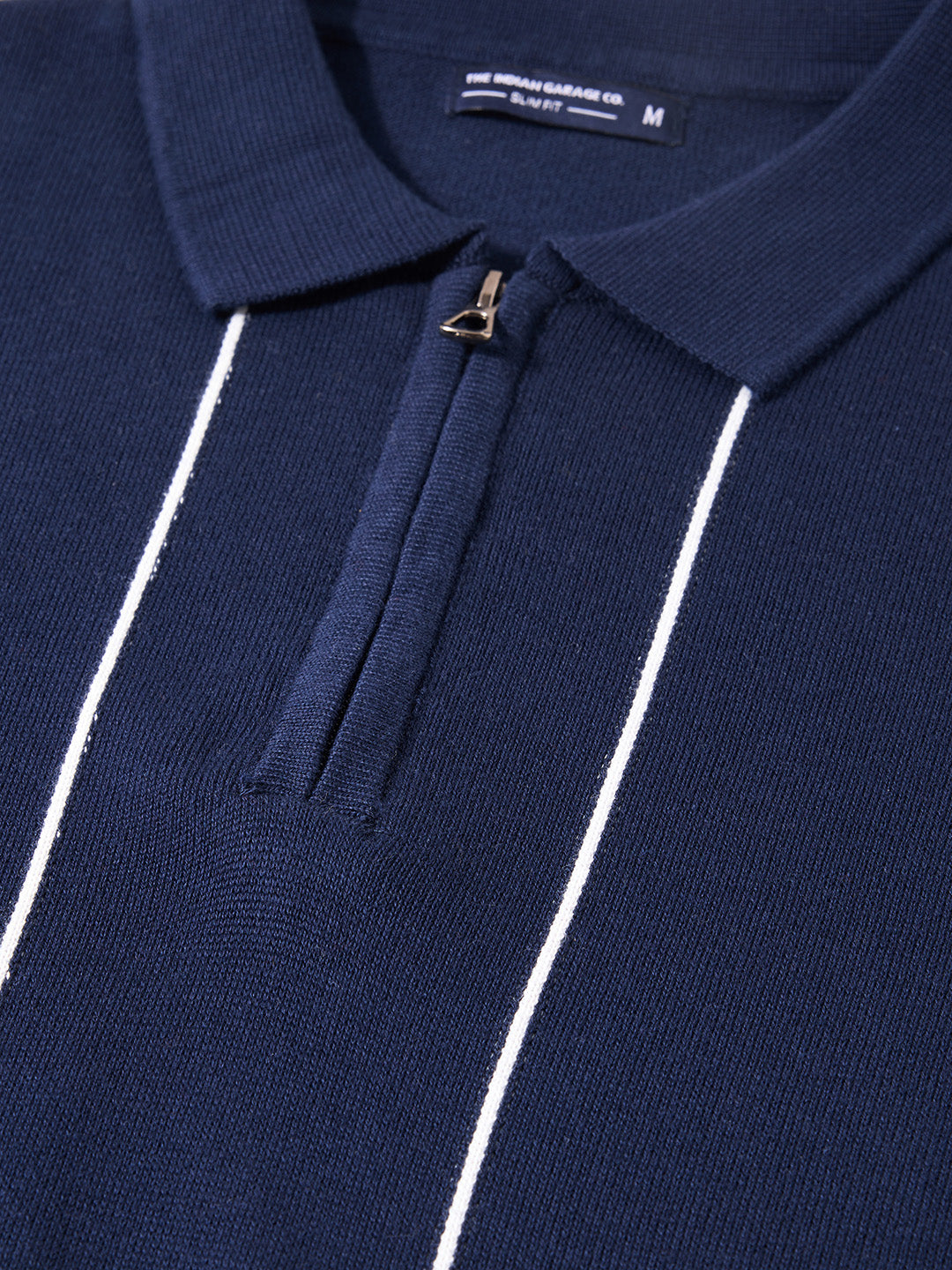 Men's Navy Blue Slim Fit Striped Flat Knit T-Shirt