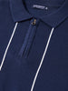 Men's Navy Blue Slim Fit Striped Flat Knit Polo T-Shirt