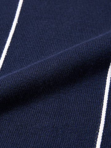 Men's Navy Blue Slim Fit Striped Flat Knit Polo T-Shirt