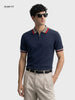 Men's Navy Blue Slim Fit Solid Flat Knit Polo T-Shirt