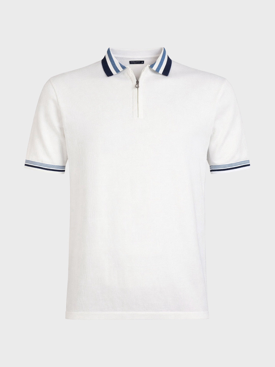 Men's Cream Slim Fit Solid Flat Knit Polo Collar T-Shirt