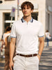 Men's Cream Slim Fit Solid Flat Knit Polo Collar T-Shirt