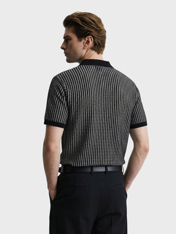 Men's Black Slim Fit Striped Casual T-Shirt