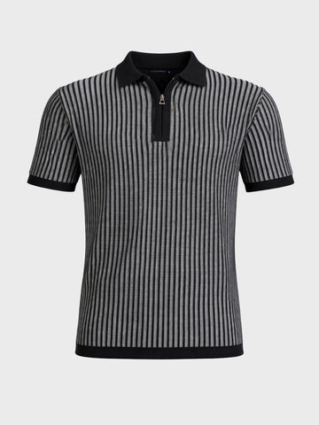 Men's Black Slim Fit Striped Casual T-Shirt