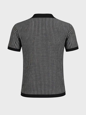 Men's Black Slim Fit Striped Casual T-Shirt