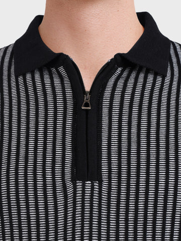 Men's Black Slim Fit Striped Casual T-Shirt