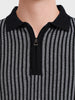 Men's Black Slim Fit Striped Casual T-Shirt