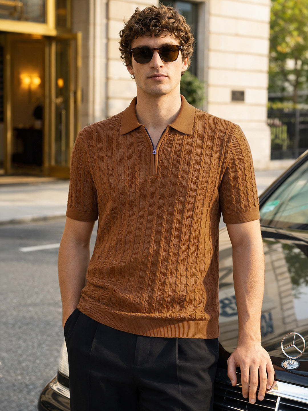 Men's Brown Slim Fit Solid Casual T-Shirt