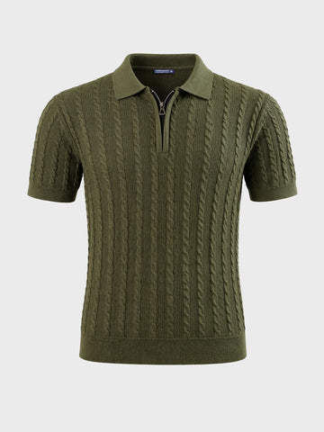 Men's Green Slim Fit Textured Casual T-Shirt
