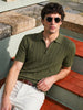 Men's Green Slim Fit Textured Casual T-Shirt