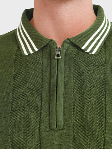 Men's Green Slim Fit Solid Casual Polo T-Shirt