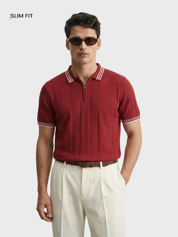 Men's Red Slim Fit Solid Casual Polo T-Shirt