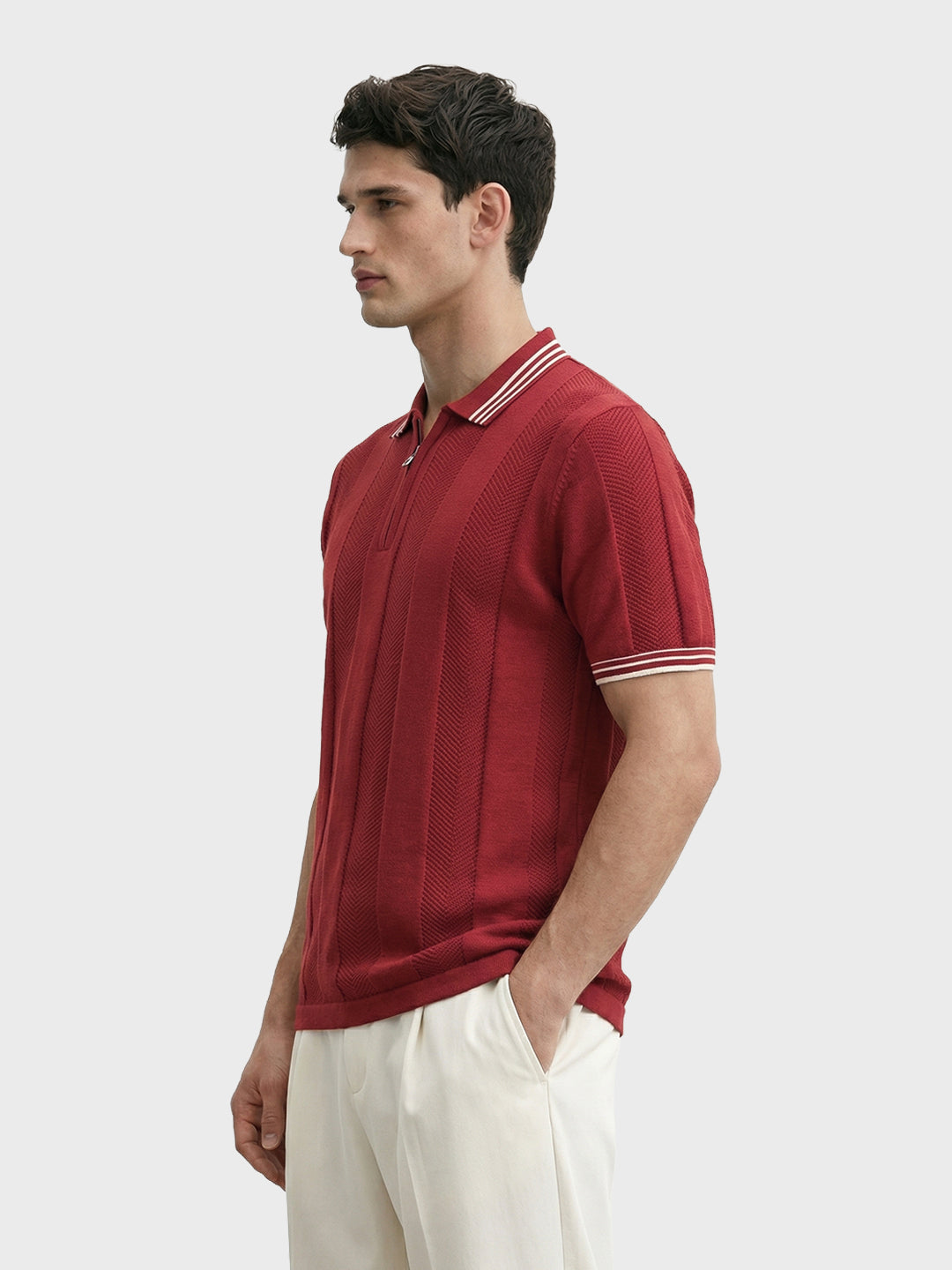 Men's Red Slim Fit Solid Casual T-Shirt
