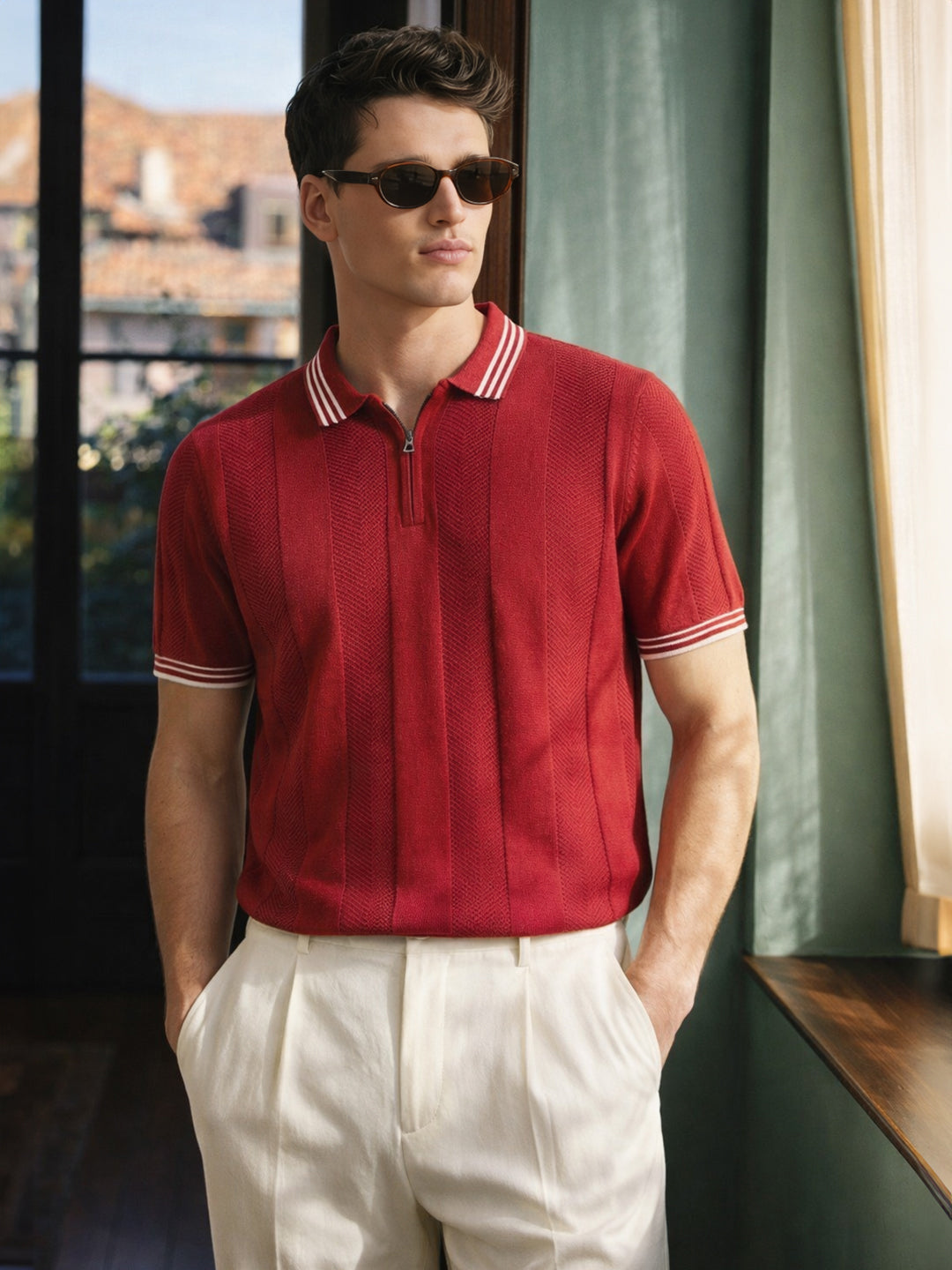 Men's Red Slim Fit Solid Casual T-Shirt