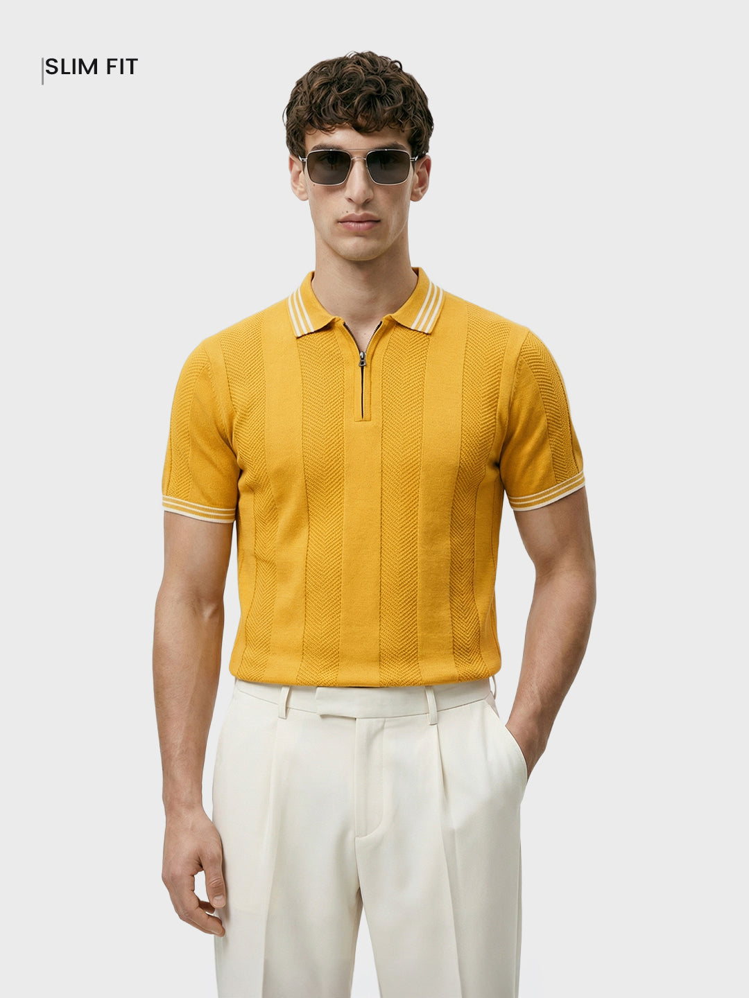 Men's Yellow Slim Fit Solid Casual T-Shirt