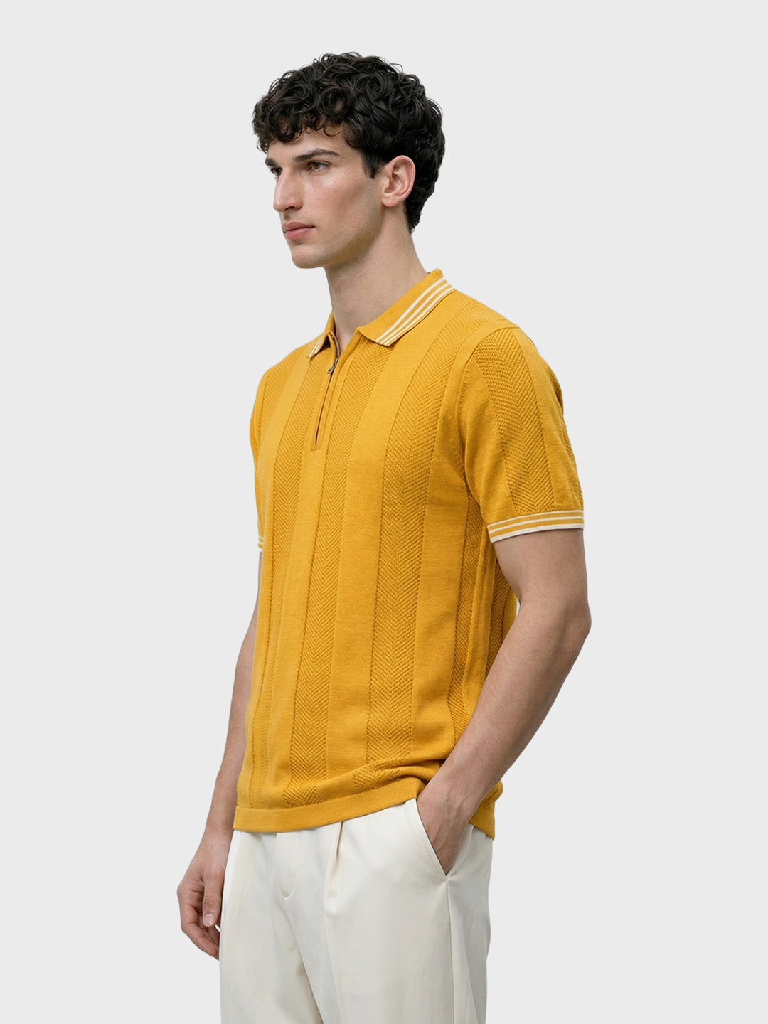 Men's Yellow Slim Fit Solid Casual T-Shirt