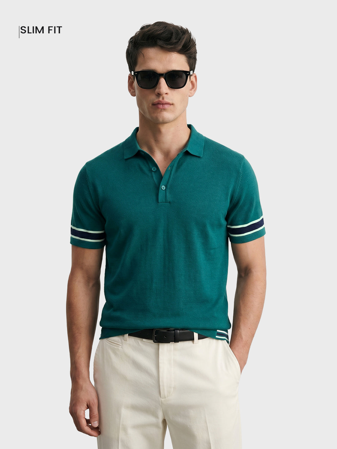 Men's Green Slim Fit Solid Casual Polo T-Shirt