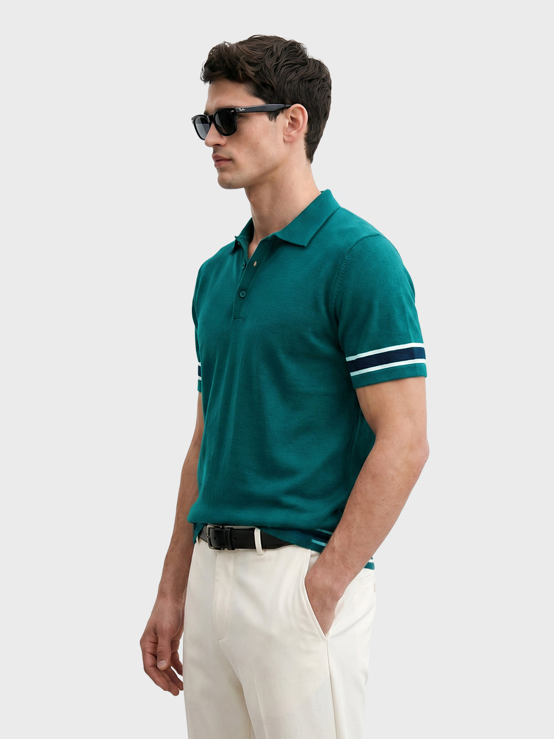 Men's Green Slim Fit Solid Casual Polo T-Shirt
