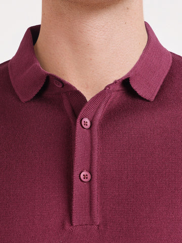 Men's Maroon Slim Fit Solid Casual T-Shirt