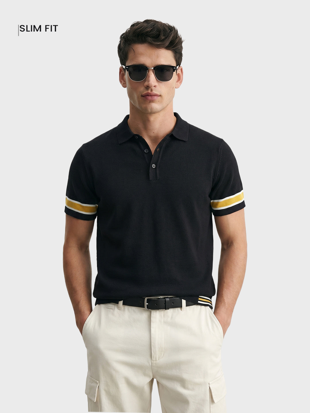 Men's Black Slim Fit Solid Casual Polo T-Shirt