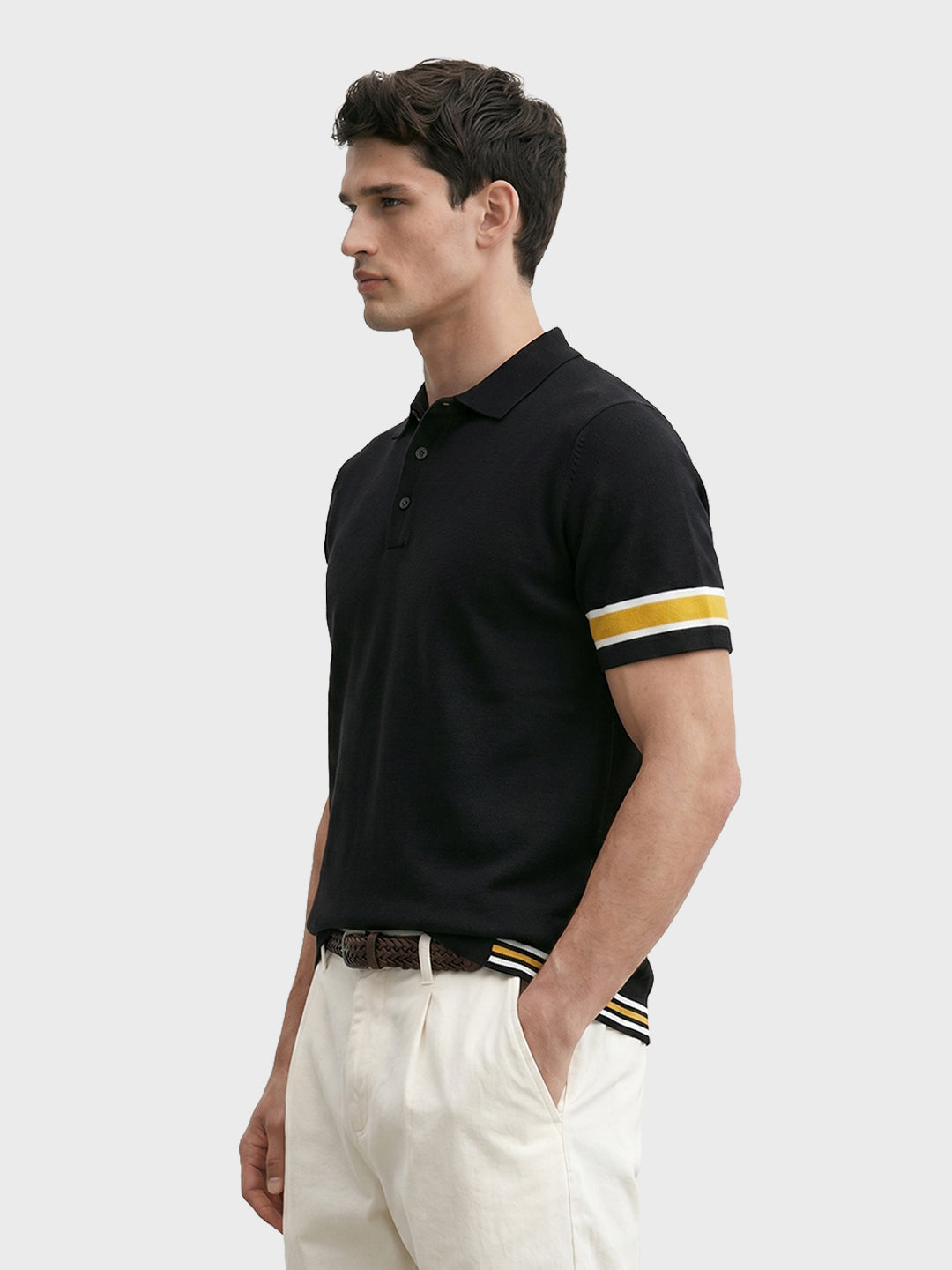 Men's Black Slim Fit Solid Casual Polo T-Shirt