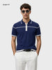 Men's Navy Blue Slim Fit Solid Flat Knit Polo T-Shirt
