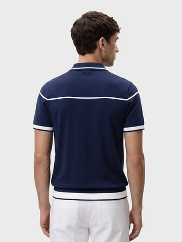 Men's Navy Blue Slim Fit Solid Flat Knit Polo T-Shirt
