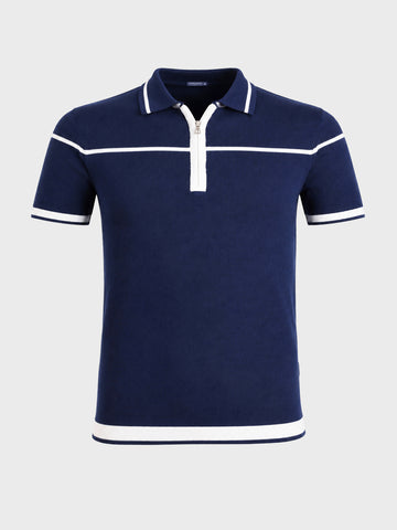 Men's Navy Blue Slim Fit Solid Flat Knit Polo T-Shirt