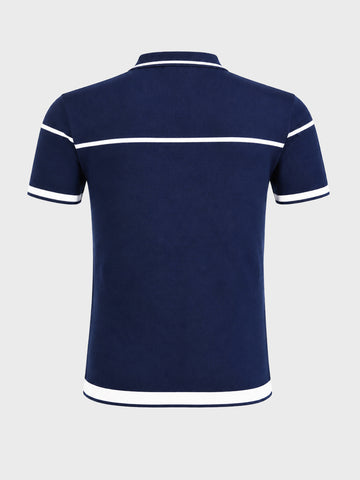Men's Navy Blue Slim Fit Solid Flat Knit Polo T-Shirt