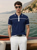 Men's Navy Blue Slim Fit Solid Flat Knit Polo T-Shirt