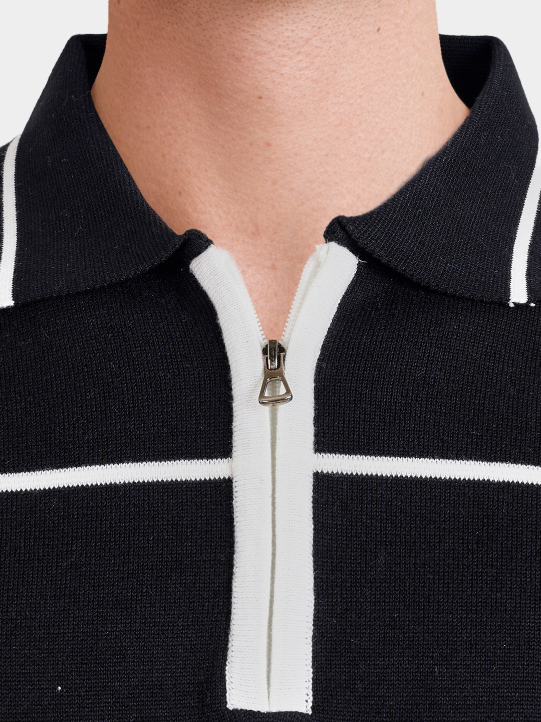 Men's Black Slim Fit Solid Flat Knit Polo T-Shirt