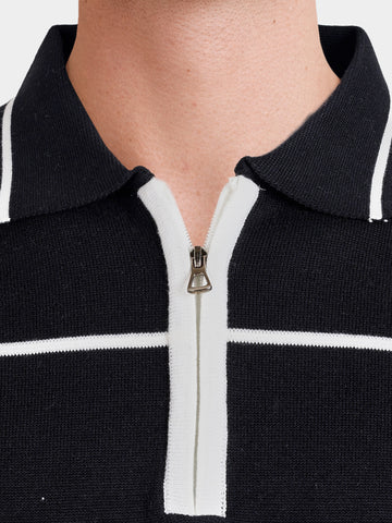 Men's Black Slim Fit Solid Flat Knit Polo T-Shirt