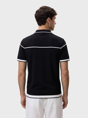 Men's Black Slim Fit Solid Flat Knit Polo T-Shirt