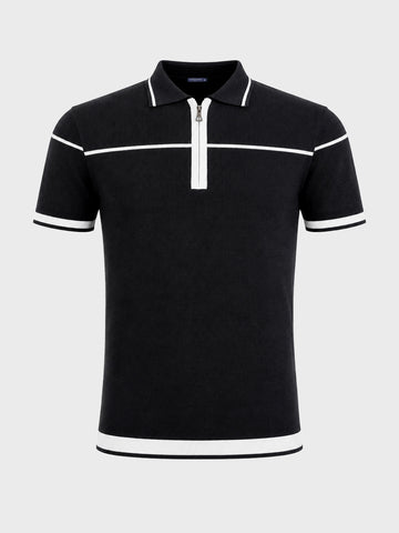 Men's Black Slim Fit Solid Flat Knit Polo T-Shirt