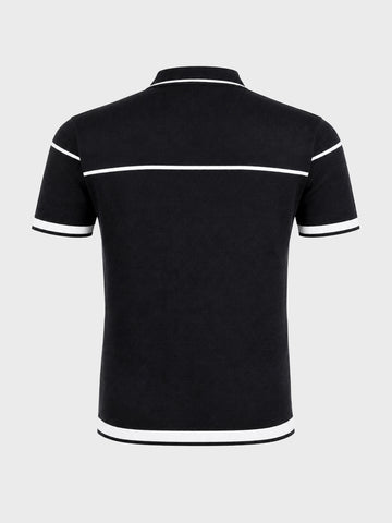 Men's Black Slim Fit Solid Flat Knit Polo T-Shirt
