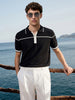 Men's Black Slim Fit Solid Flat Knit Polo T-Shirt