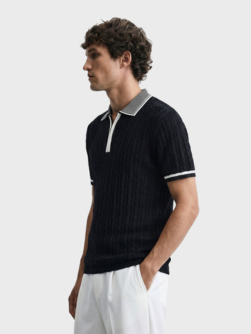 Men's Black Slim Fit Solid Flat Knit Polos T-Shirts